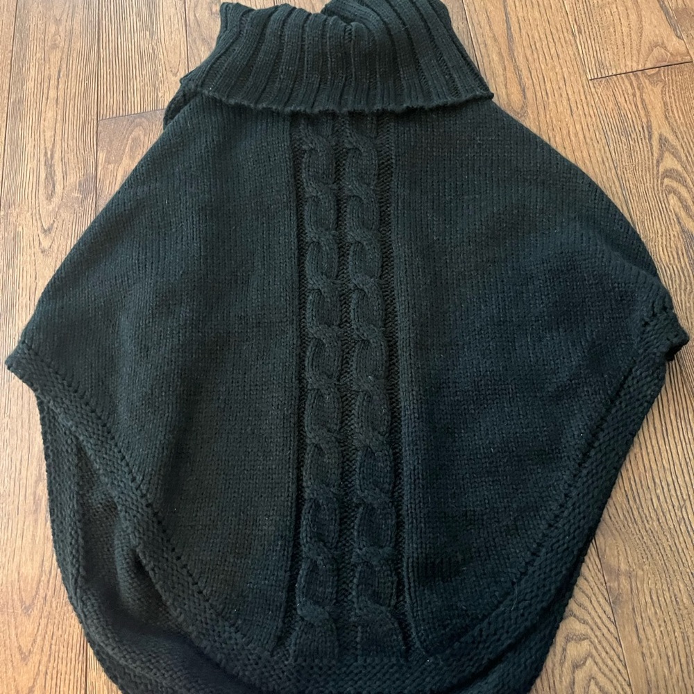 Black Cowl Neck Sweater Shawl with Cable Knit Pattern
